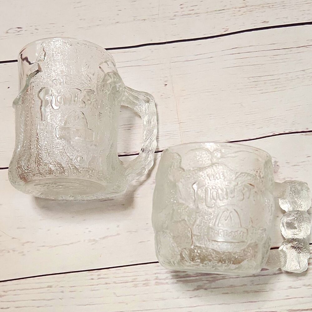 McDonald’s The Flintstones Clear Glass Advertising Mug 1993 Made in France